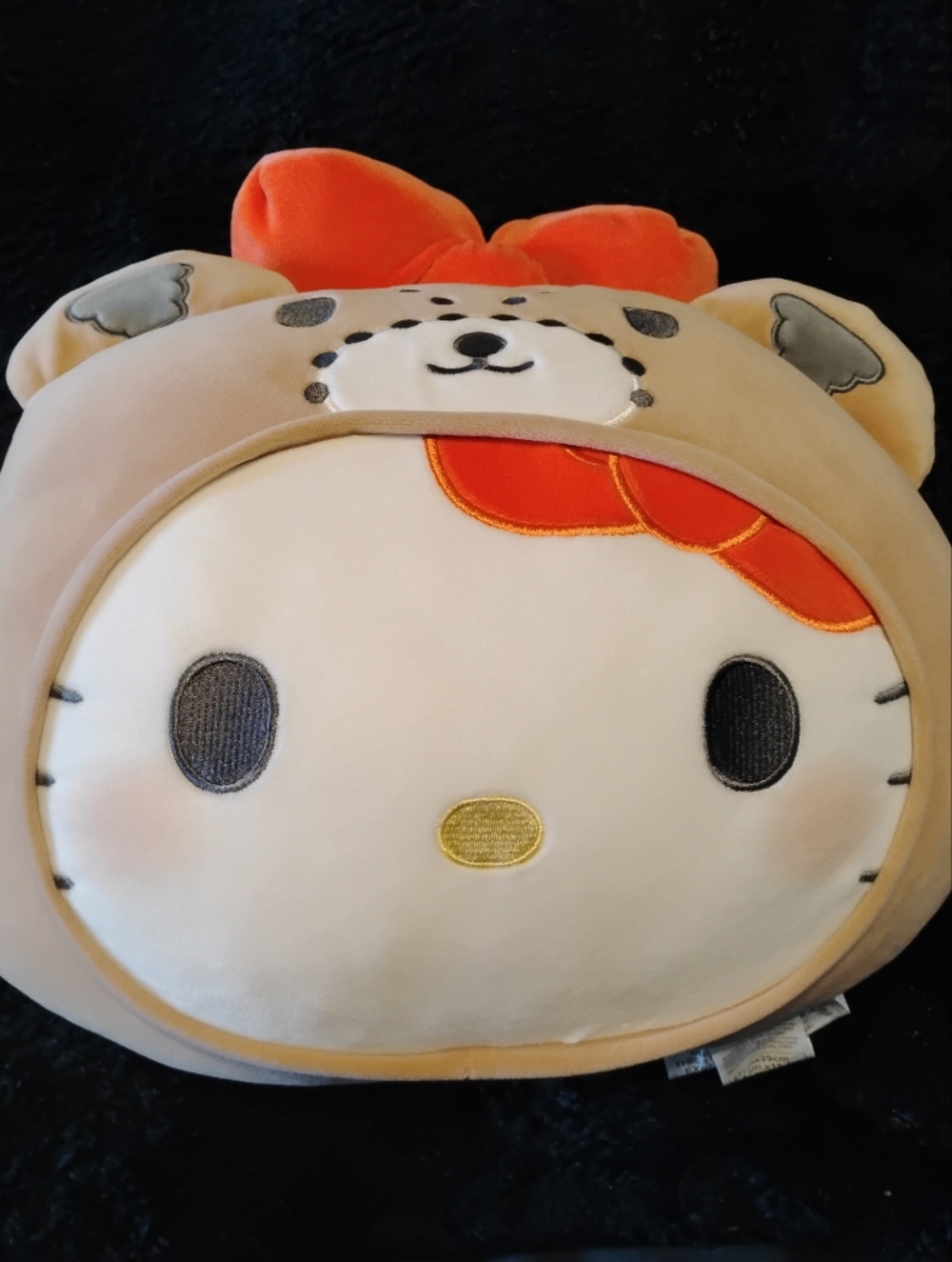 Hello Kitty-Inspired Plush Animal Face Pillow - Cream & Orange